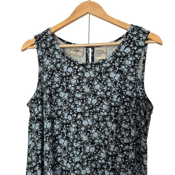 Vintage 1990s Studio Ease Linen Blend Dark Florals Blue Maxi Shift Dress Sz 8 - Picture 4 of 7